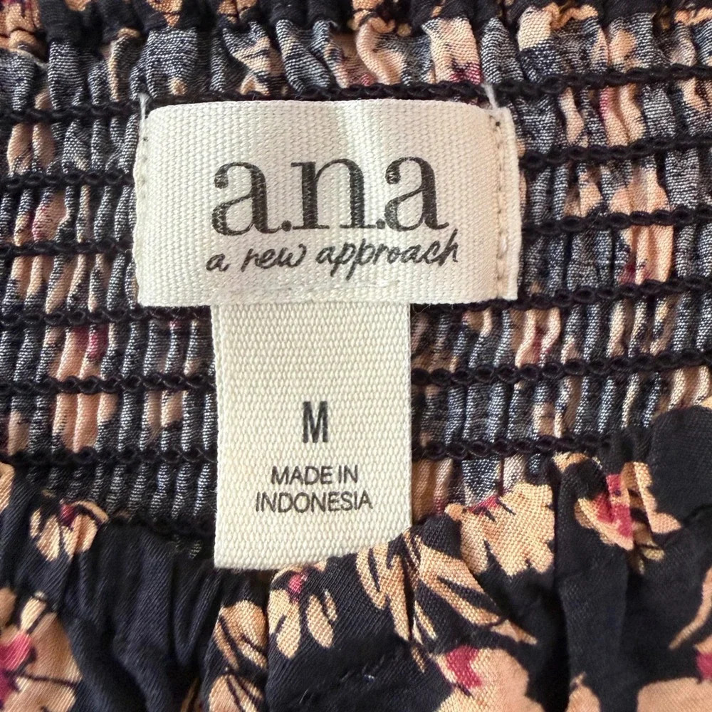 a.n.a Floral Sweetheart Midi Dress Pockets Smocked Balloon Sleeve M Boho Retro - Picture 13 of 16